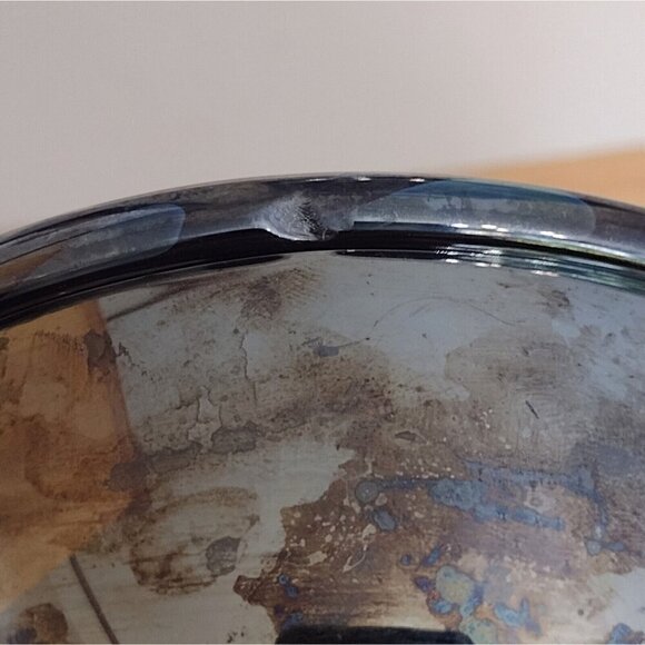 Vintage Hand Blown Art Glass Bowl Iridescent Blue Swirl Unsigned Heavy - Picture 10 of 11